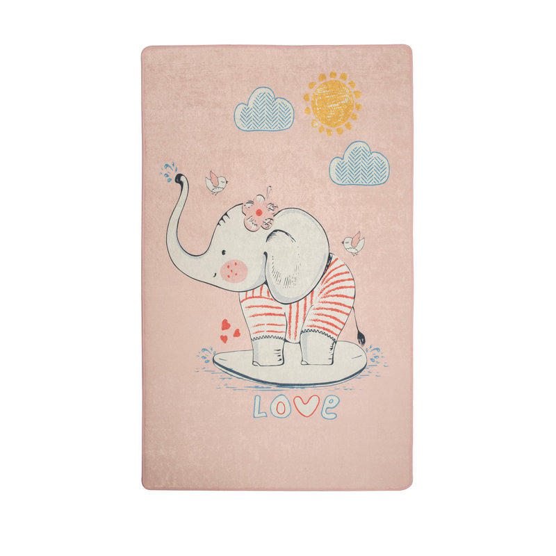 Tapis rectangulaire rose / bleu en velours tissé à la machine Caba, Rectangle 3 pi 3 po x 5 pi 3 po