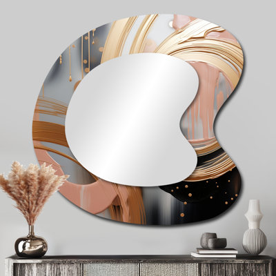 Esaah Abstract Gold and pink Liquid ink circles V - Abstract Shapes Asymmetrical Large Wall Mirror, Gold Unique Shape Decorative Mirror, Printed Metal Art