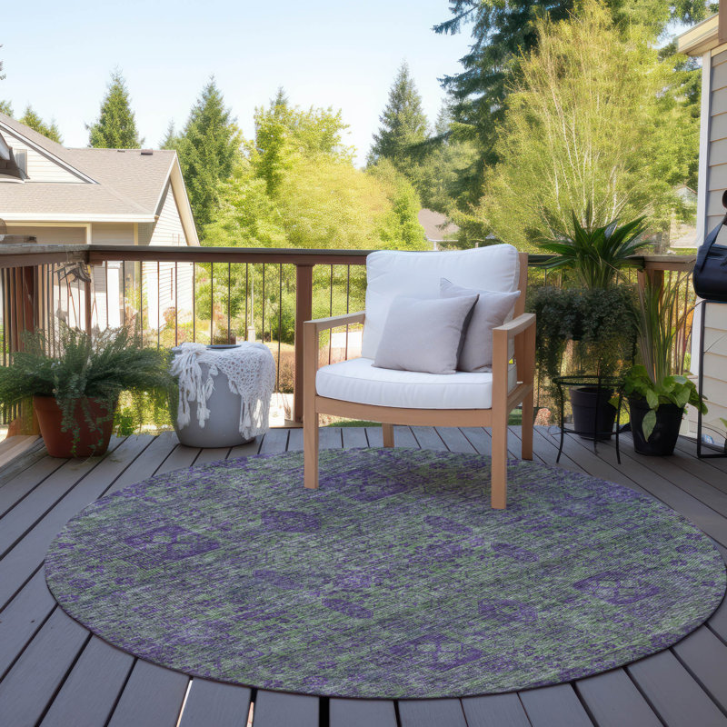 Tapis intérieur / extérieur avec envers antidérapant Ivanelle, Rond 8 pi