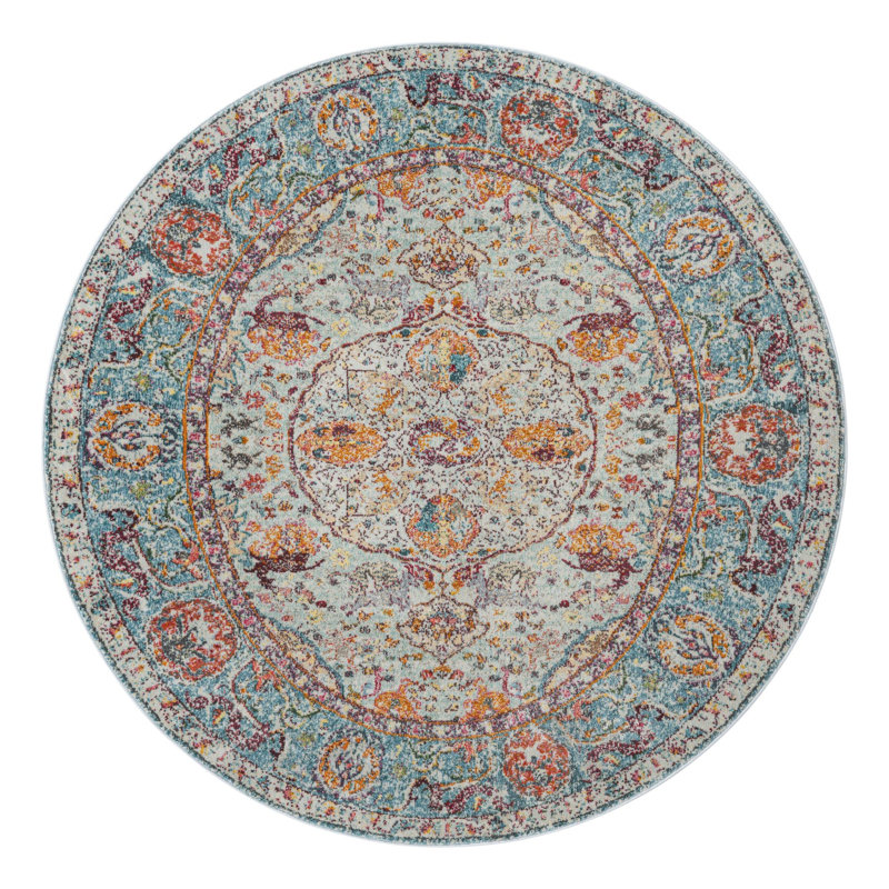 Tapis à motif oriental bleu clair Folmar, Rond 6 pi