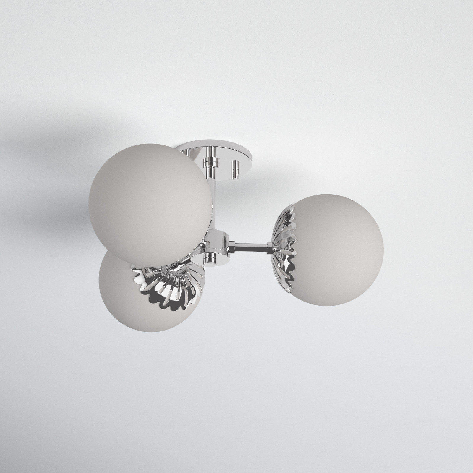 Deniaud 3 Light Glass Semi Flush Mount, Polished Nickel