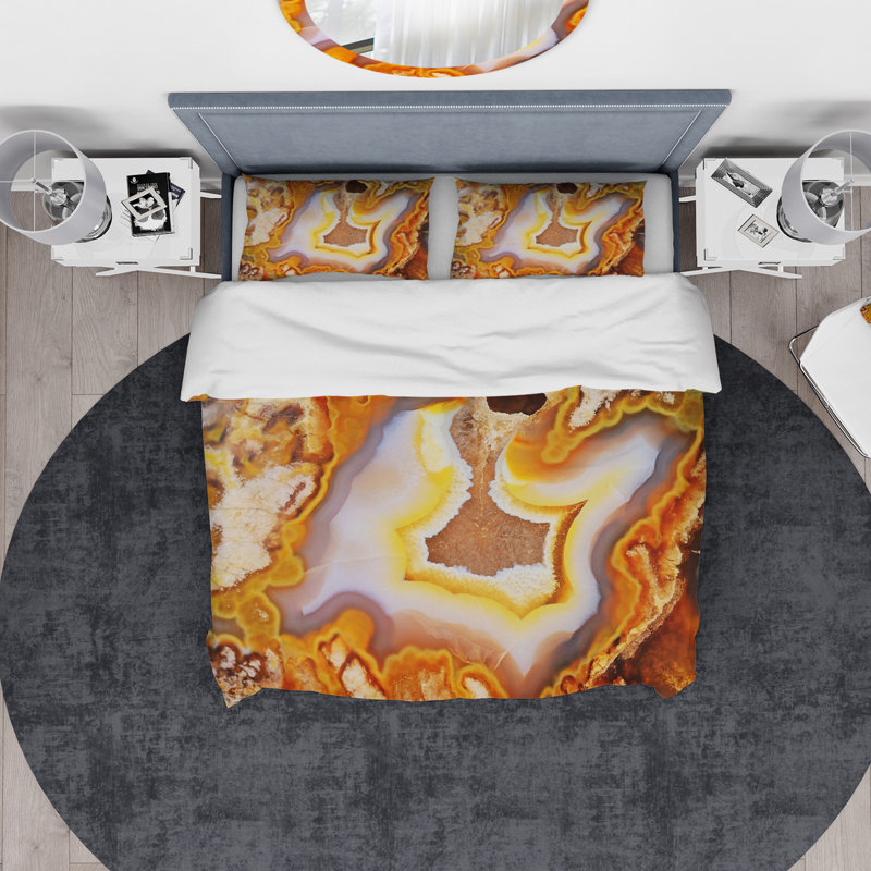 Ensemble de housse de couette agate avec cristaux designart, Housse simple + 1 taie décorative