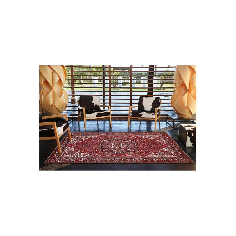Tapis blanc tissé à motif décoratif traditionnel blanc lavable à la machine