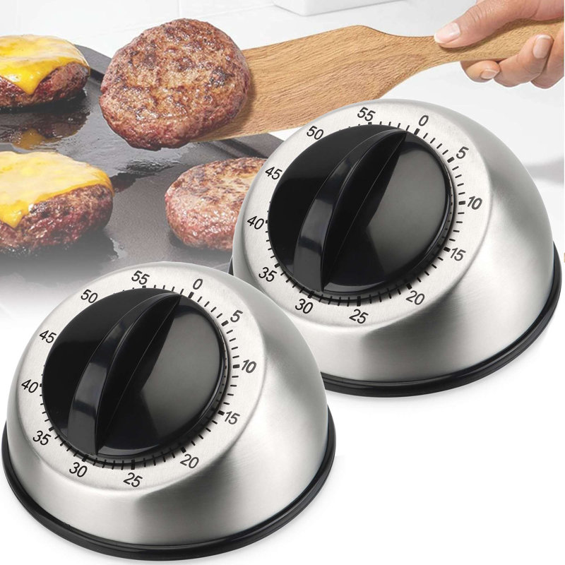 2 pièces Minuterie à compte à rebours de cuisine en acier inoxydable pour 60 minutes avec alarme sonore
