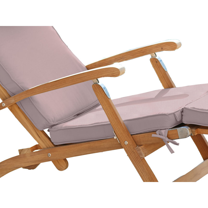 Chaise longue pliante d'extérieur en teck Cripe Anders, Sunbrella® Play Cameo