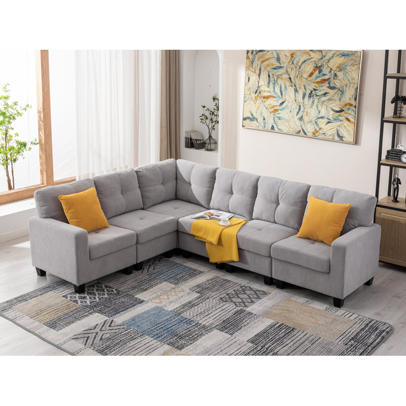 Modular L-shaped Sofa Corner Sectional, Light Gray