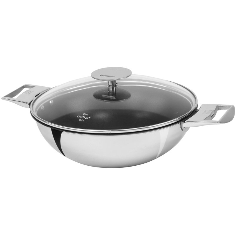 Cristel Casteline Non-Stick Stainless Steel Wok with Lid, 6.2" H x 11" W x 13.6" L