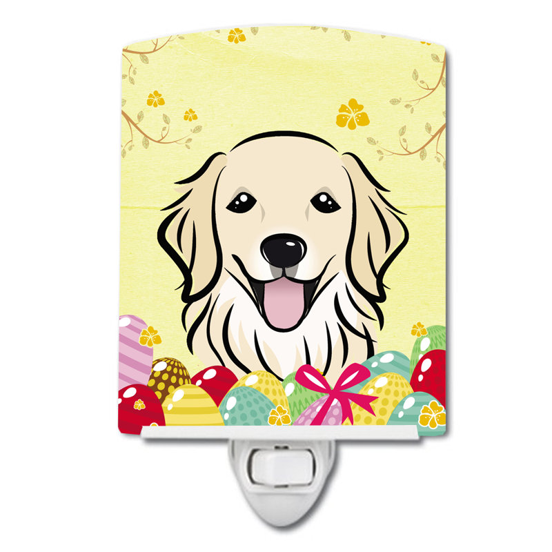 Éclairage de nuit en céramique pour oeuf de pâques jacks d’olivier terrier, Golden Retriever blanc