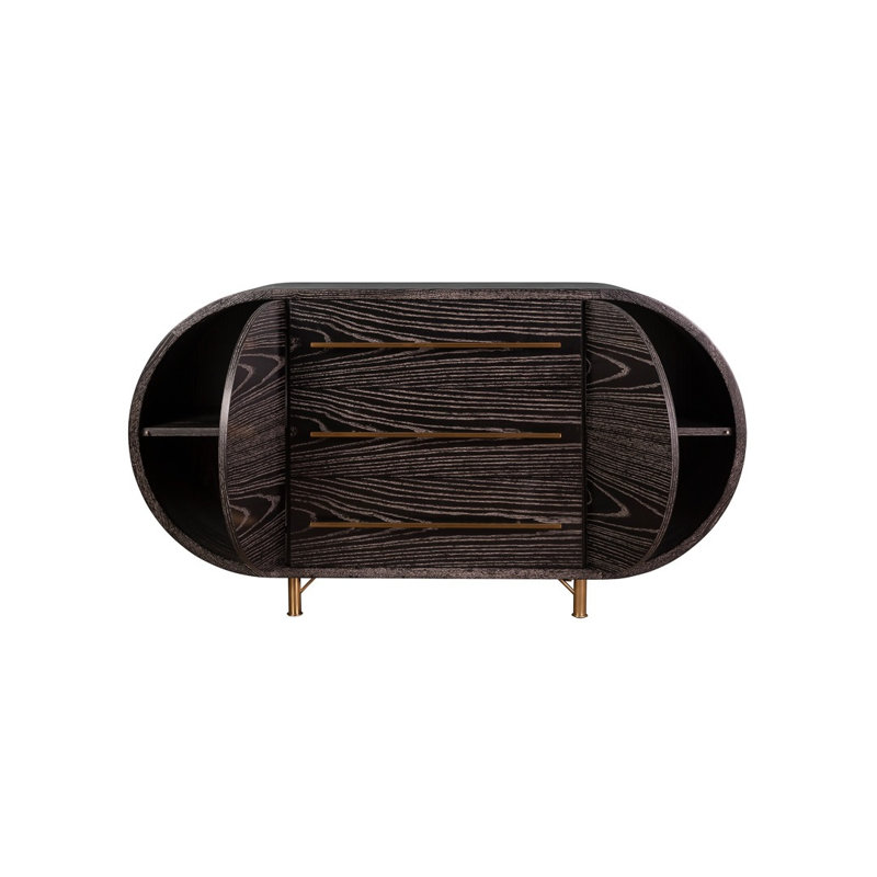Mullinex 59'' W Solid Wood Sideboard, Black Limed Ash/Brass
