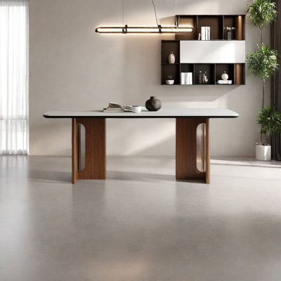 A granite dining table with ashwood legs