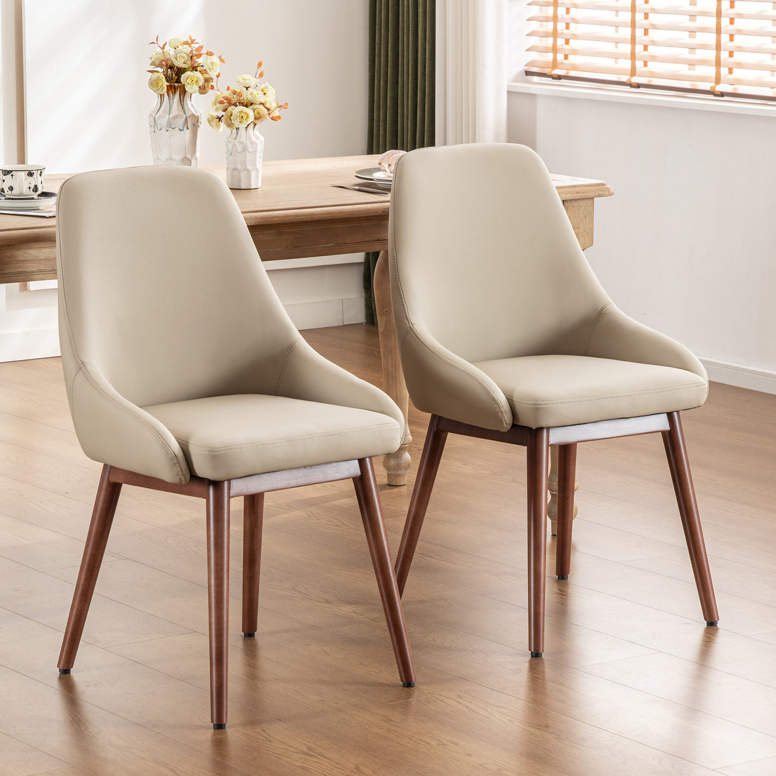Cervos Dining Armchair, Khaki Faux Leather