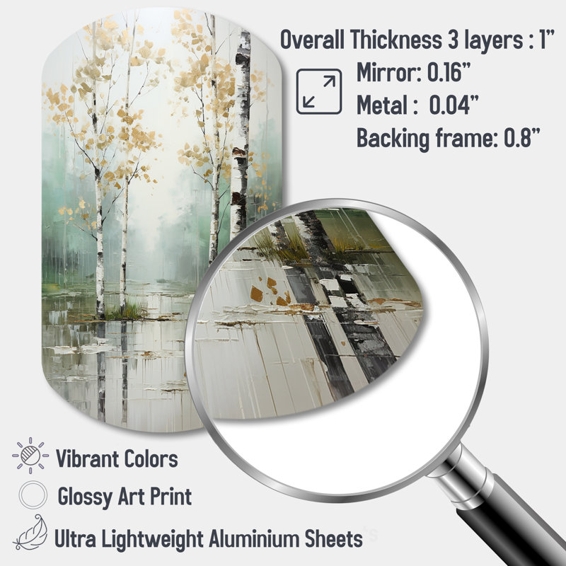 «Birch Woods Ethereal Elegance IV», décoration murale asymétrique en métal Bouleau arbre cylindrique, H 31 po x l 19 po