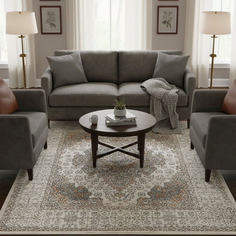 Louane Oriental Performance Traditional Vintage Turkish Area Rug in Brown/Cream, Rectangle 8' x 10'
