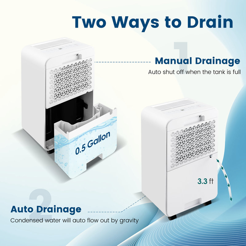 Costway 32 Pints Console Dehumidifier, Blue/White