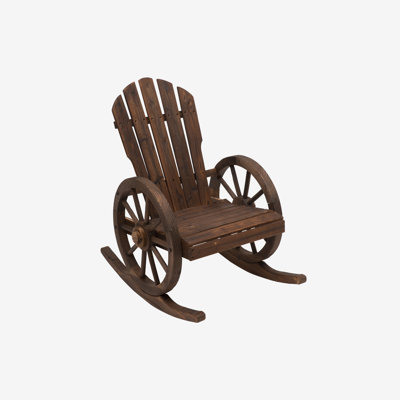 Outsunny Wooden Rocking Chair, Adirondack Rocker Chair w/ Slatted Design and Oversized Back, Outdoor Rocking Chair with Wagon Wheel Armrest for Porch, by Beachcrest Home