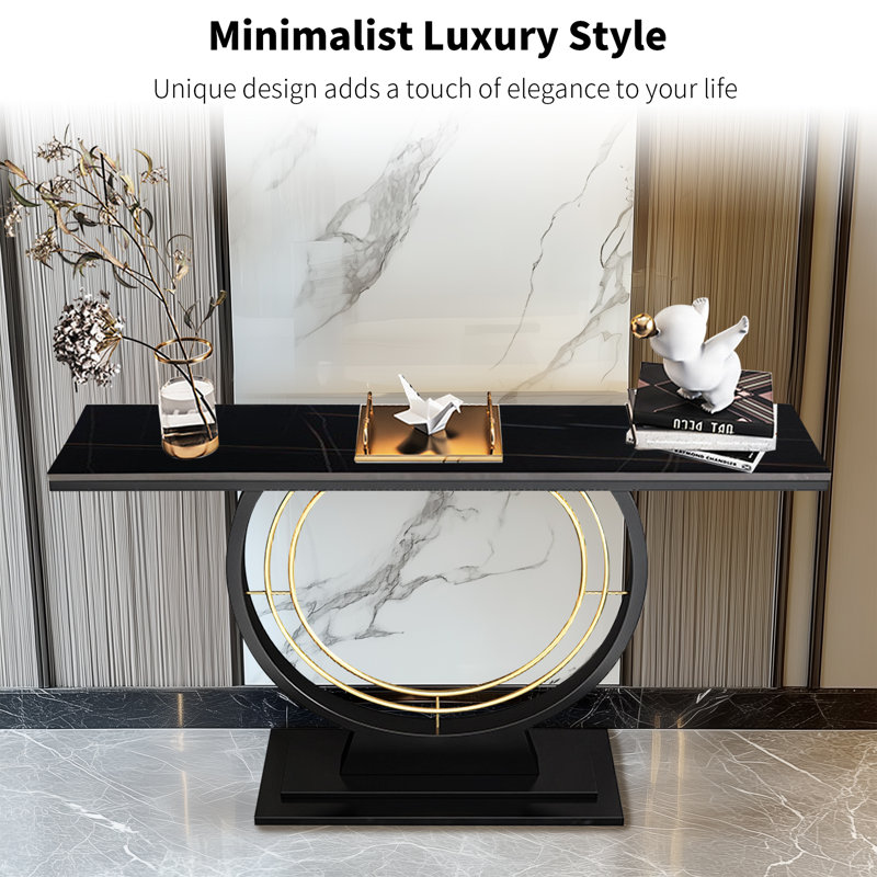 Ajeya 30cm Stone Top Console Table, Black