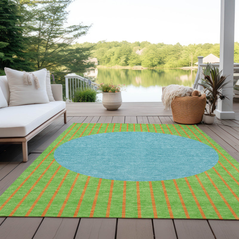 Tapis rayé intérieur / extérieur lavable en machine, Rectangulaire 8 pi x 10 pi