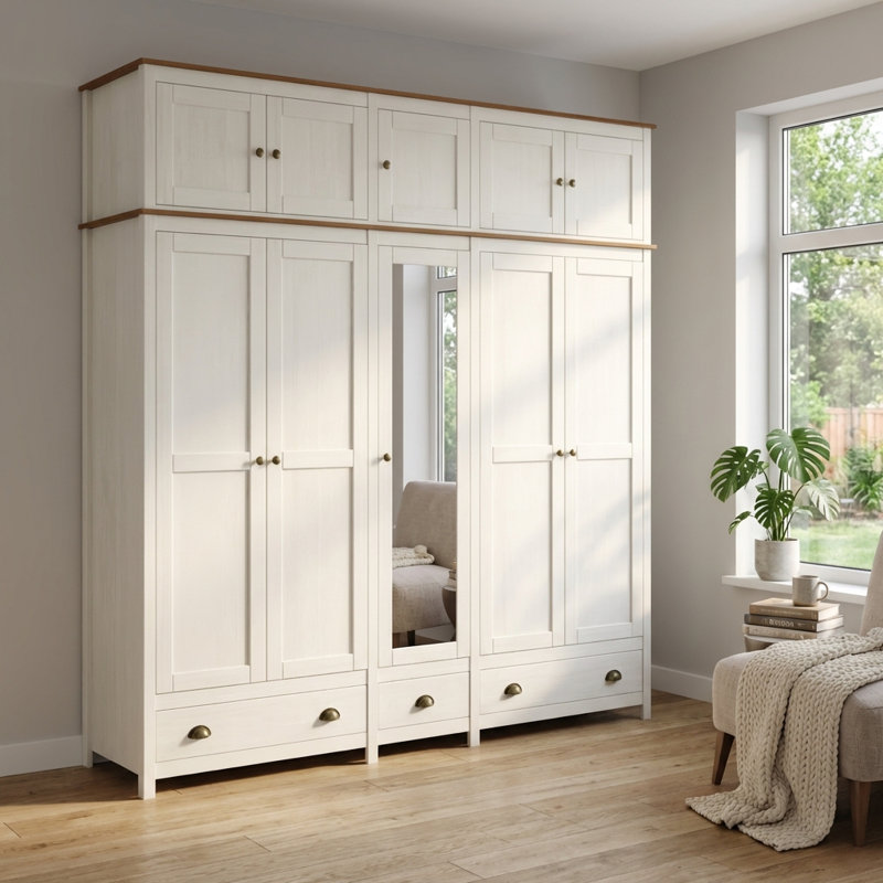Armoire 86,7 po avec tablettes réglables Topazio, Blanc/naturel