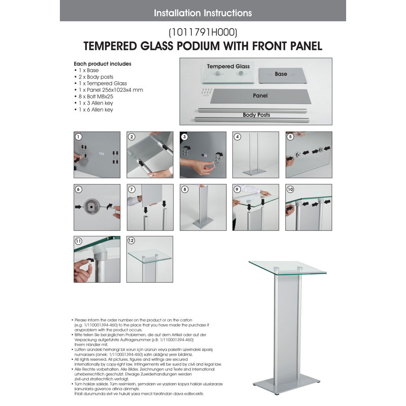 Black Aluminum and Tempered Glass Floor Standing Podium