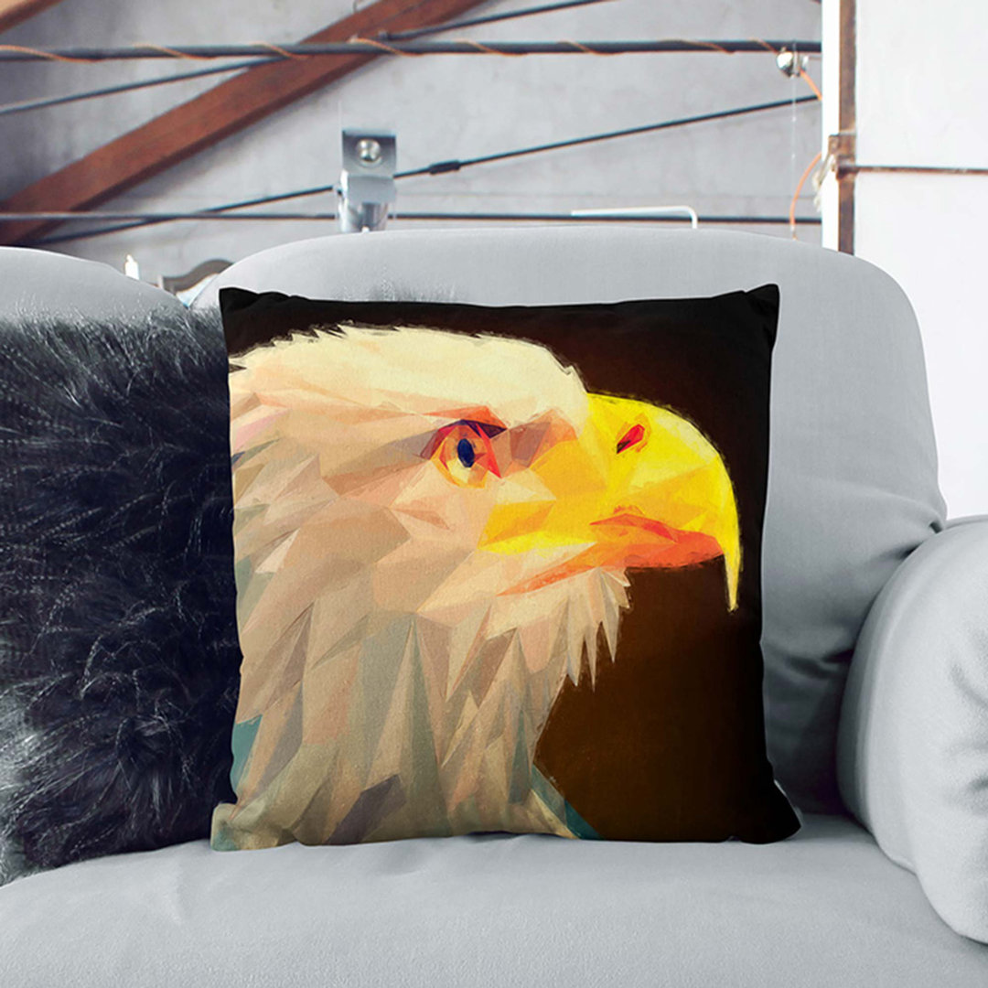 Geometric Bald Eagle Bird in Abstract Cushion with Filling