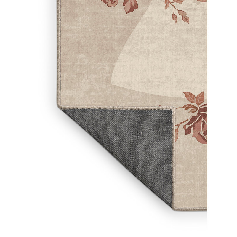 Tapis moelleux à motif floral rétro moelleux beige Elwell, 8 x 12
