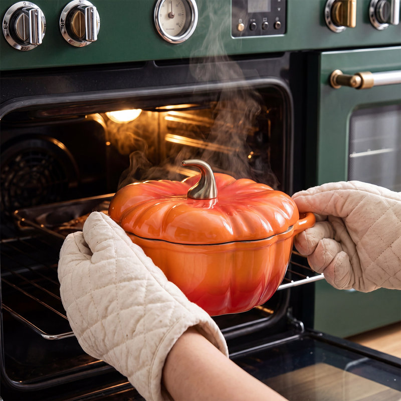 Enamelled Cast Iron Pumpkin Dutch Oven with Lid and Handles