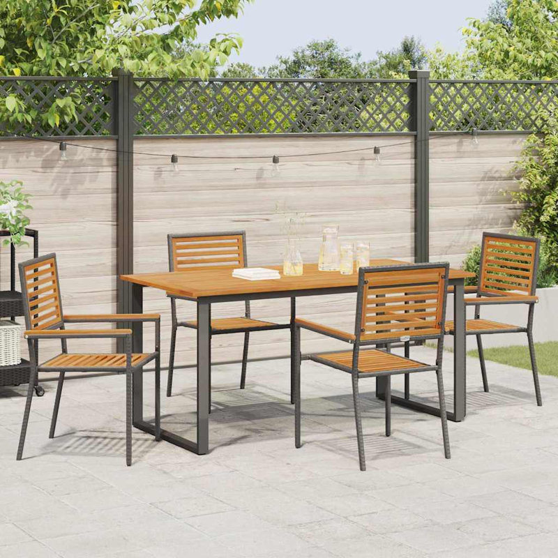 Patio Dining Set with, Black, 5, 75 cm H x 160 cm W x 80 cm D, Black, 4