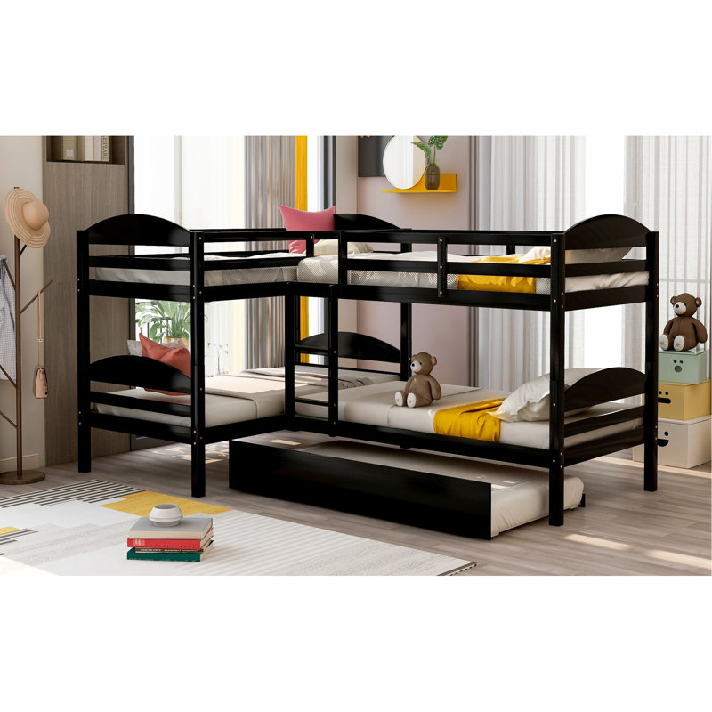 Lit simple superposé en forme de L avec lit gigogne - Conforme aux normes Aucune boîte à ressorts nécessaire