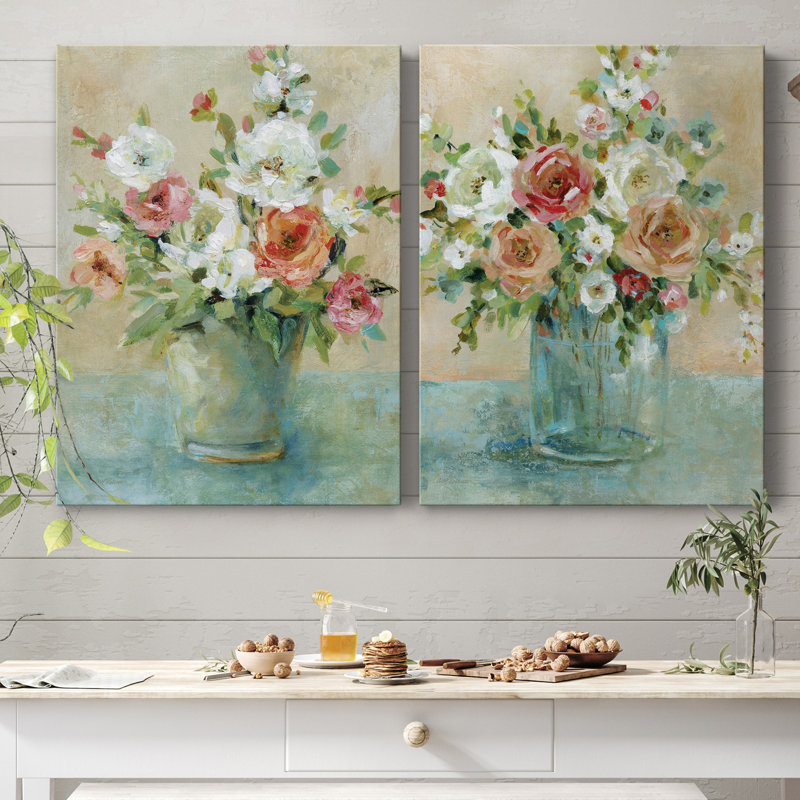 Sun Drenched Bouquet - Ensemble de 2 reproductions d'art, H 40 po x l 60 po x P 1 po, Toile tendue, Pas de tapis