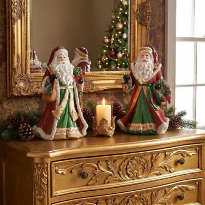 Père Noël en résine 14,5 po avec couronne et bâton 