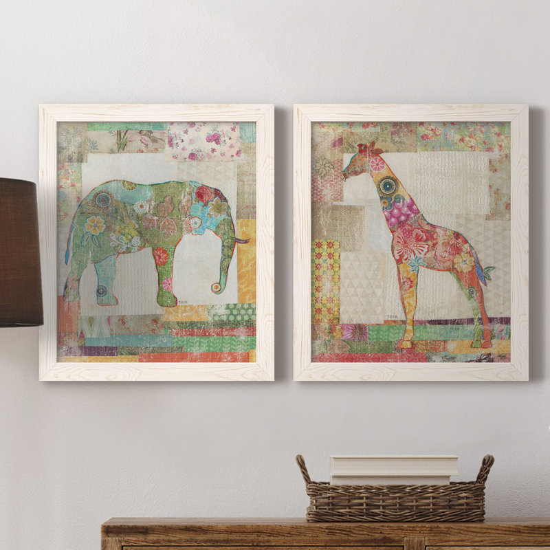 «Elephant Montage», ensemble de 2 impressions, Pas de tapis, H 24 po x l 36 po x P 1,5 po, Toile blanche encadrée