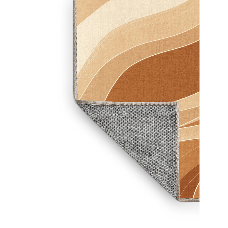 Tapis abstrait moderne en verre Wilkerson Smoothie lavable à la machine en brun - reliure beige, 2 x 5