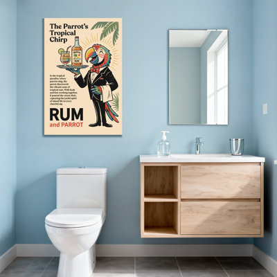 Fashion Parrot In Tuxedo Holding Cocktail And Rum Bottle