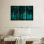 Silhouette de forêt turquoise sur toile, ensemble de 3 pièces-1572570604
