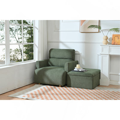 Oversized Chair W/Storage Ottoman, Wide Accent Armchair Chair For Living Room, Modern Lounge Chair, Upholstered Mid-Century Reading Chair, Comfy Living Room Chair, Deep Seat Sofa Couch(Dark Green)