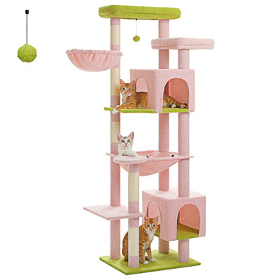 Arbre à chat de 69 po de hauteur pour grands chats d'intérieur, grande tour de chat pour chats adultes avec très grand hamac, tour d'arbre d'escalade pour chat avec poteaux à griffer, maison de condo et grand perchoir supérieur