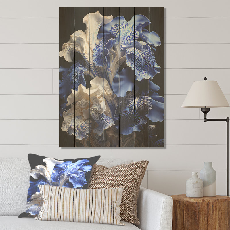Blanc et bleu Iris Elegance II - Iris sur bois, H 20 po x l 10 po
