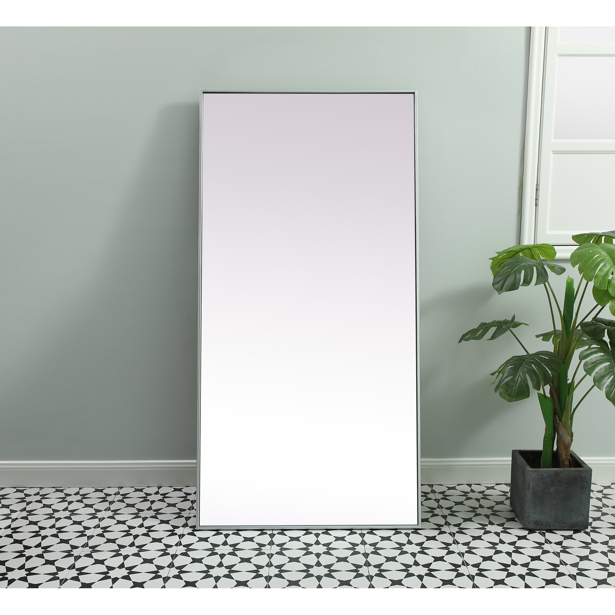 Sabine Metal Rectangle Floor Mirror, Silver, 60" x 30"