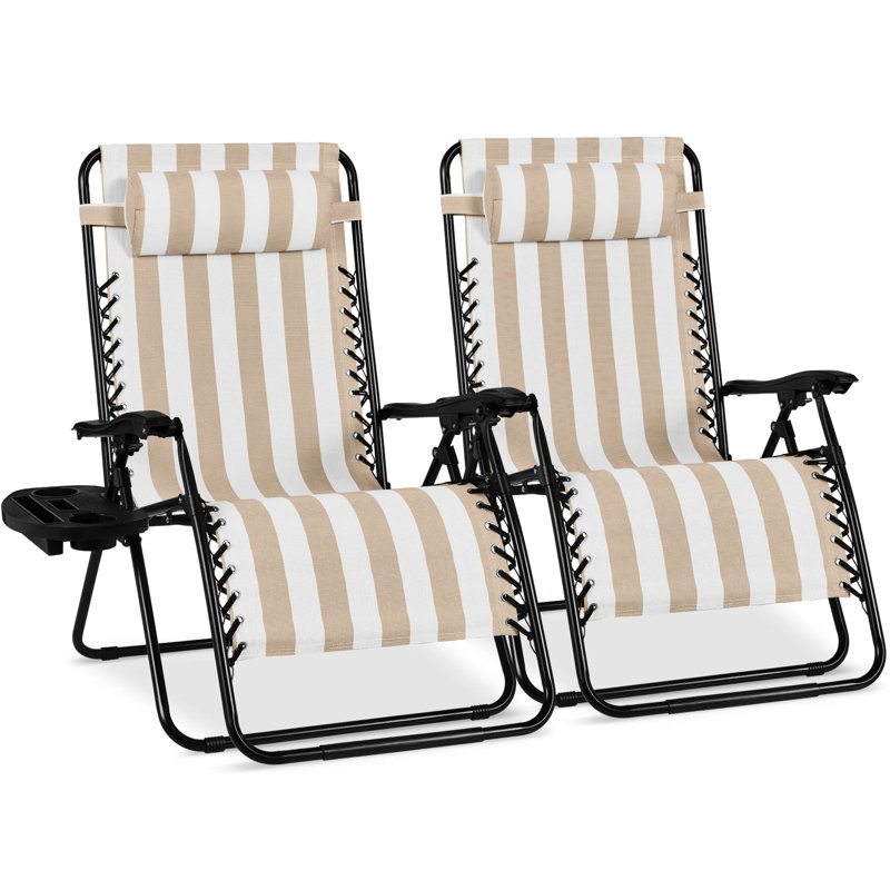 Set Of 2 Zero Gravity Patio Chair, Tan Striped