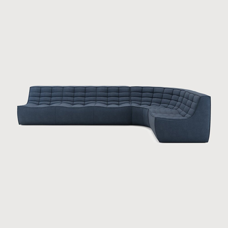 N701 Modular Sofa Set - Combo Left - 1 Seater + 3 Seater + 90° Round Corner, Graphite Cotton Blend, 30" H x 102.5" W x 79" D
