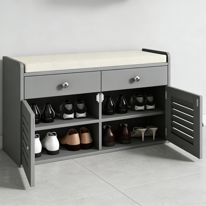 Banc de rangement multifonctionnel pour hall d'entrée, Gris