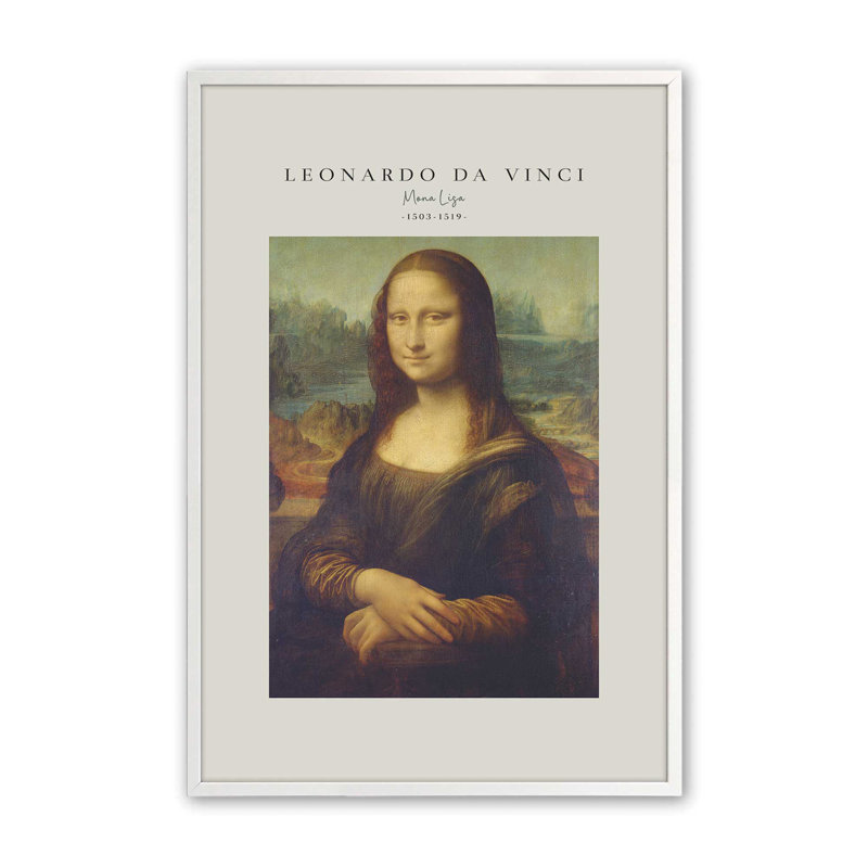 Mona Lisa v2 de Leonardo Da Vinci roulé, H 37 po x l 25 po x P 1,25 po, Reproduction encadrée sans passe-partout