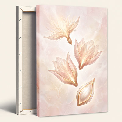 Tableau mural sur toile représentant des boutons de fleurs et des graines sur fond de marbre rose et or
