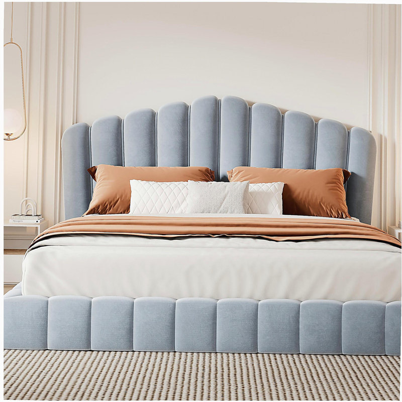 Tête de lit tapissier en velours pour lit de grand lit, sans sommier tapissier, bleu clair