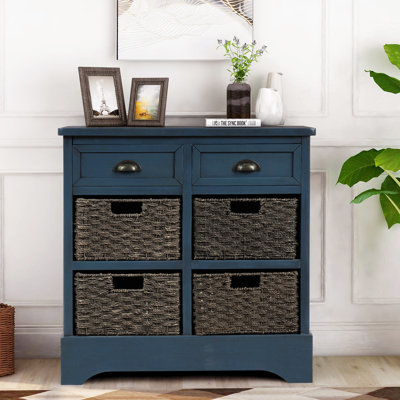 Rustic Cabinet With Two Drawers And Four - Antique Navy Texture For Living Room, Dining Entryway & Modern Style Wood Spacious Storage, Easy Assembly-