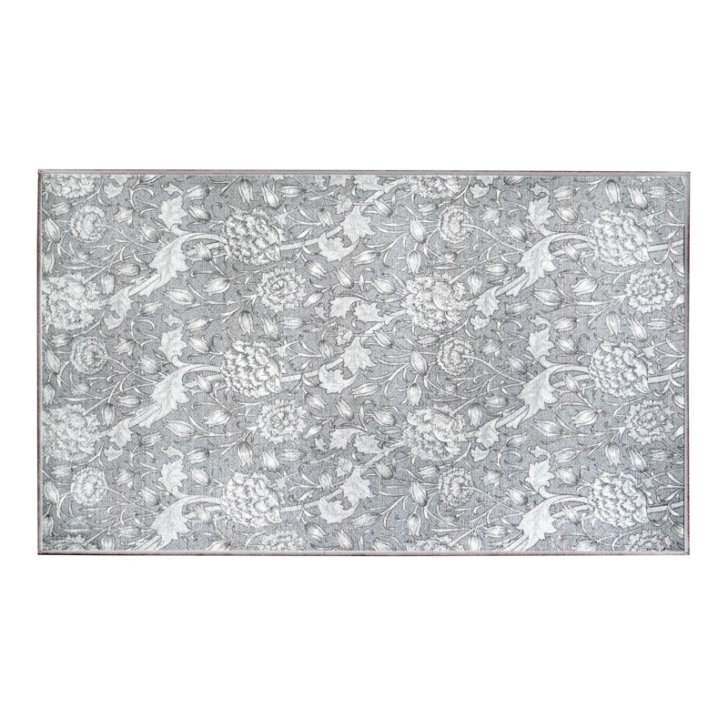 Kalini Floral Grey Performance Flatweave Washable Floral Indoor / Outdoor Rug, Rectangle 3' x 5'