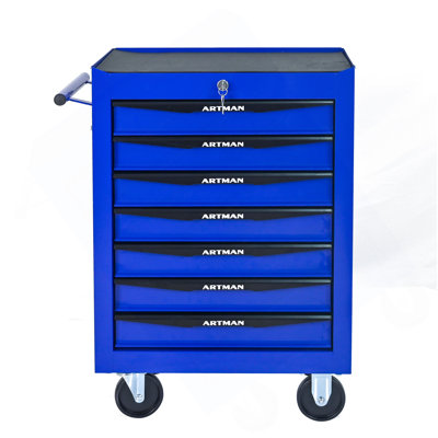 Metal Tool Chest With 7 Drawers, 20" 7-Drawer Tool Chest Cabinet With Ball Bearing Drawer Slides, Steel Tool Storage Box Organizer -BLACK&BLUE