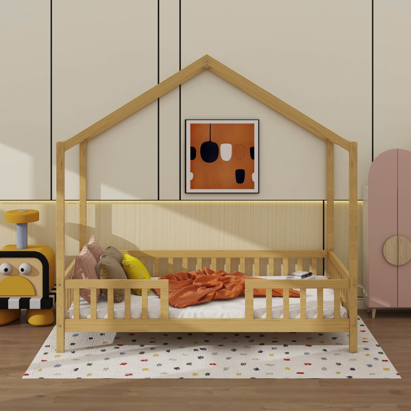 Structure de lit simple avec rampes hautes, Naturel