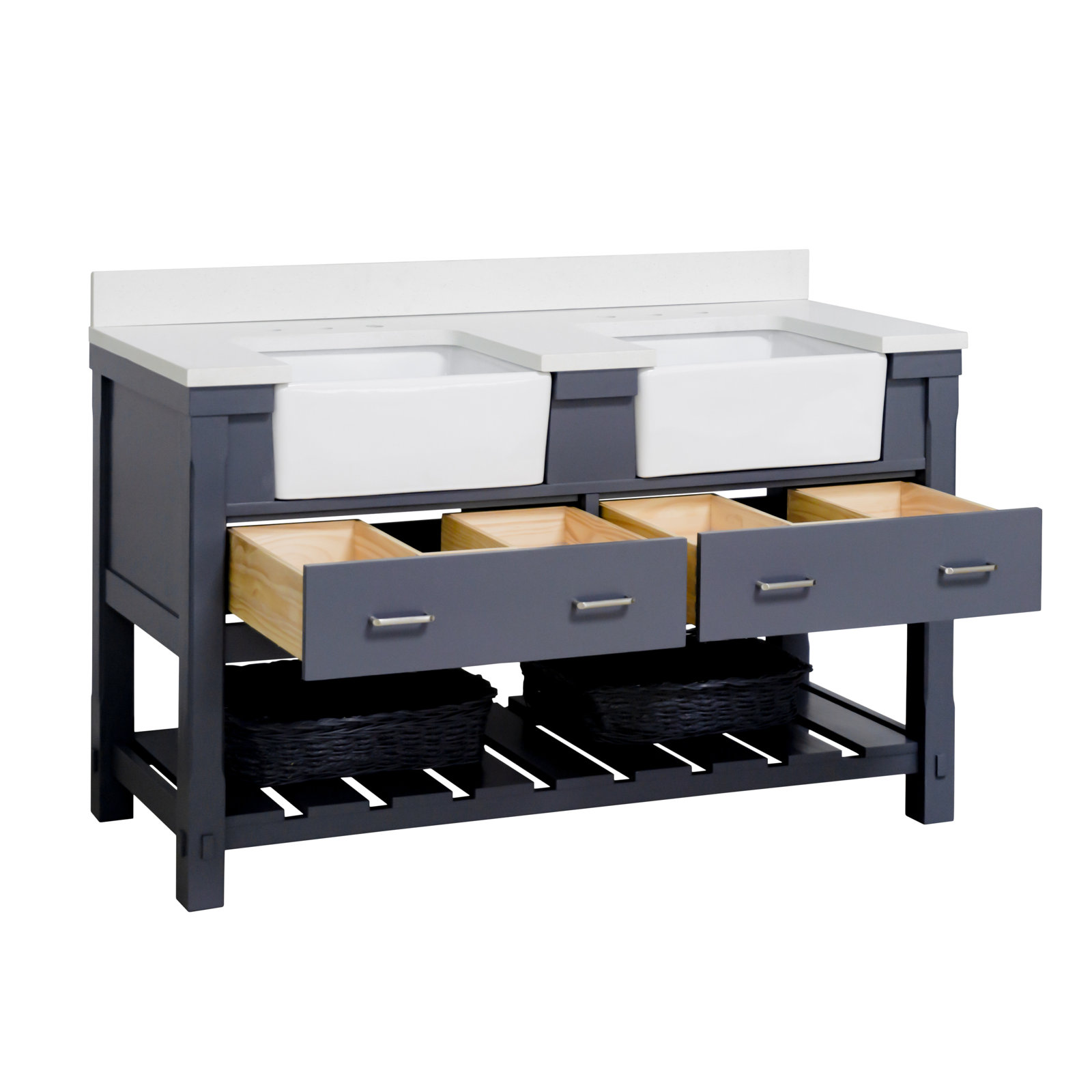Hitton 60'' Double Bathroom Vanity, Marine Gray, Quartz