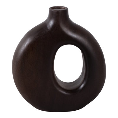 Modern Mango Wood Vase With Round Cutout Silhouette And Minimalist Sculptural Design For Contemporary Decorative Accents